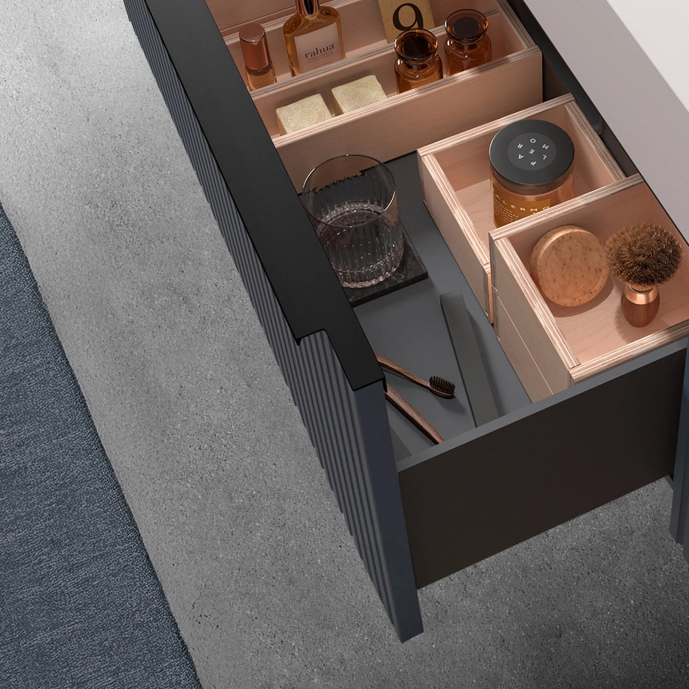 Mobile bagno sospeso 70 cm blu notte cannettato con cassetto e lavabo Nara