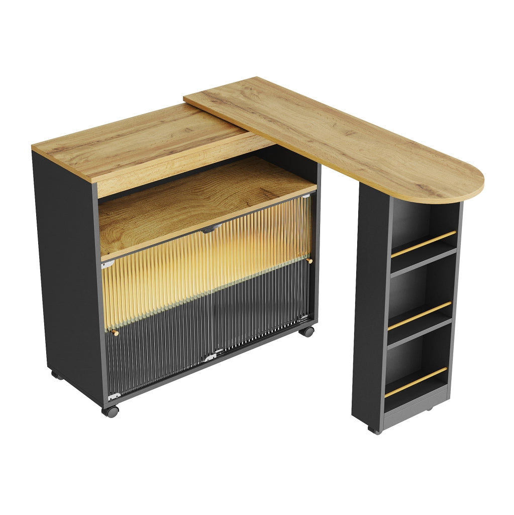 Tavolo bar 138-204x39x105 cm allungabile con contenitore e LED in MDF nero
