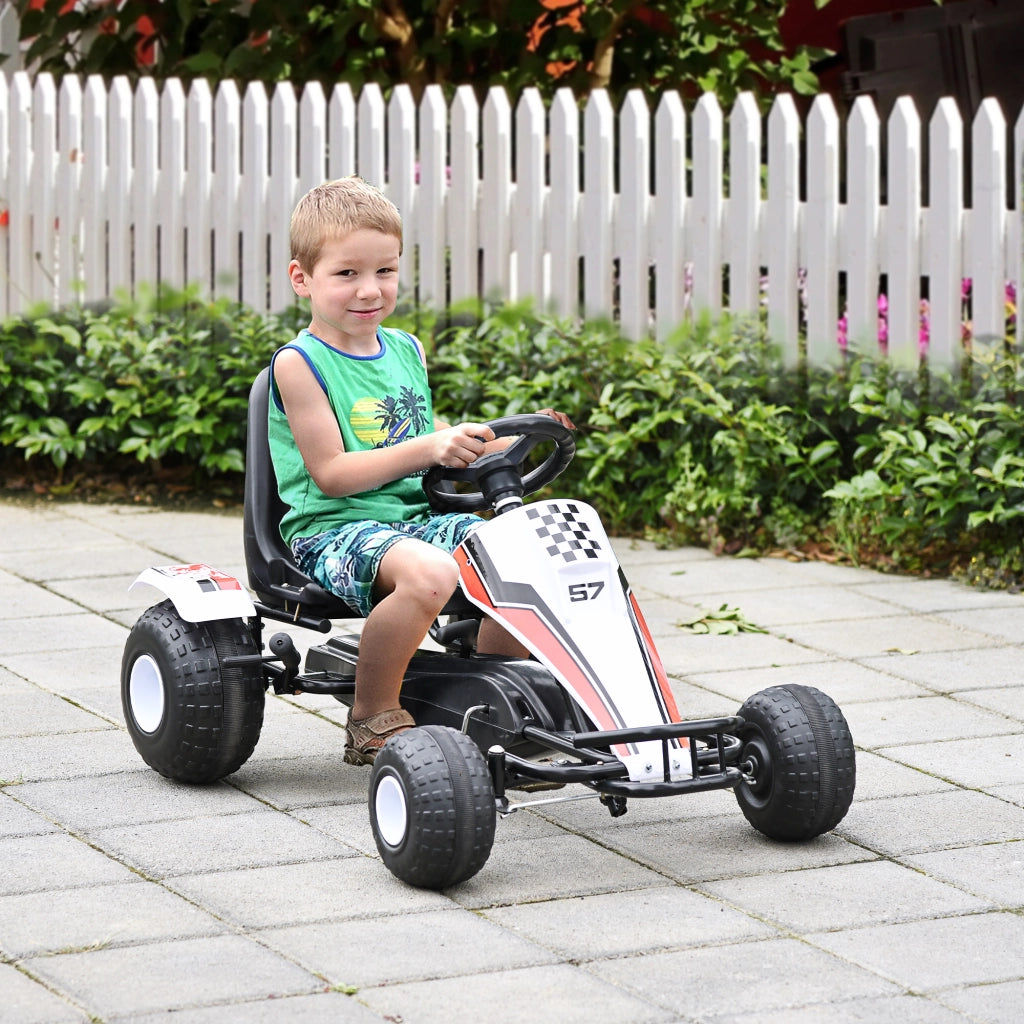 EasyComfort Go-Kart a Pedali Bianco per Bambini 3-6 Anni con Sedile Regolabile, Ruote in Plastica, Freno a Mano e Cambio