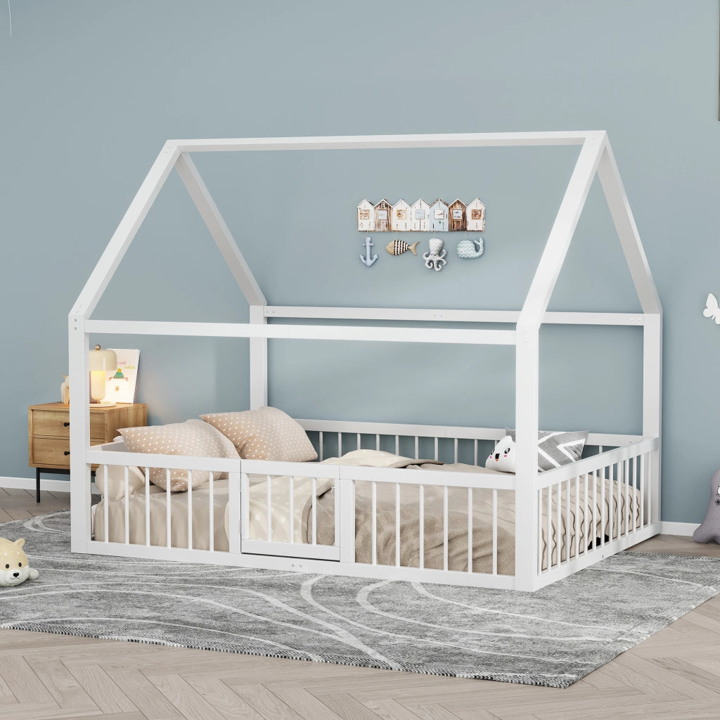 LETTO a casetta 140x200 cm in metallo bianco