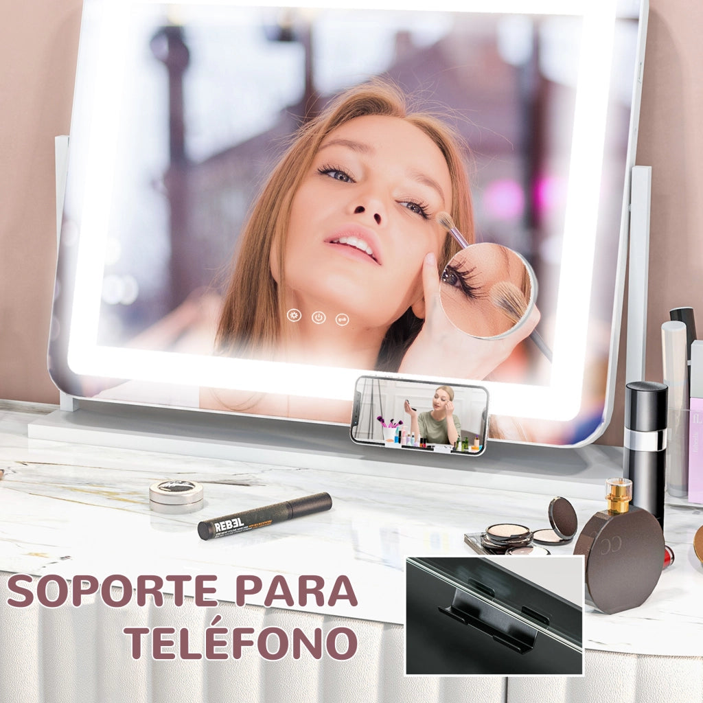 Specchio da Toeletta Bianco 58x46 cm con Luce LED e 3 Modalit¨¤ ¨C Zephmum ¨C Regolabile e Touch