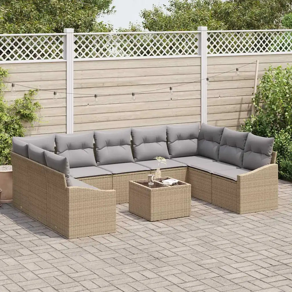 Set Divano da Giardino Beige e Grigio Chiaro polyrattan 3355559