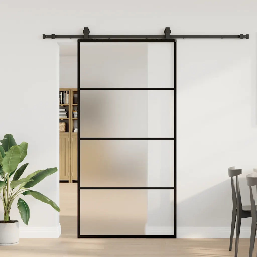 Porta Scorrevole con Ferramenta Nera 102x205 cm in Vetro ESG 3375929