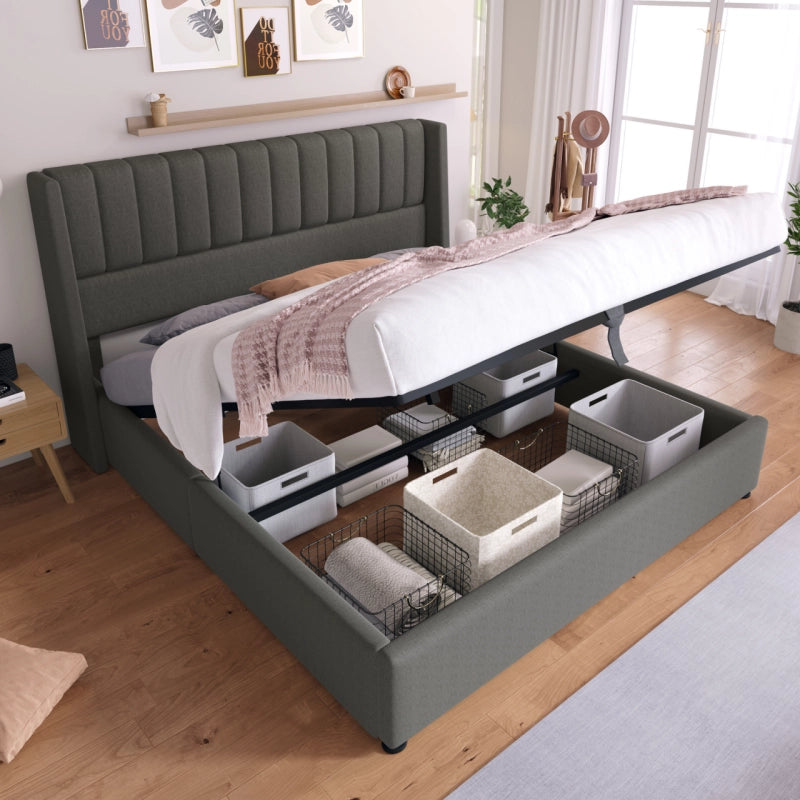letto imbottito lino grigio 180x200 cm