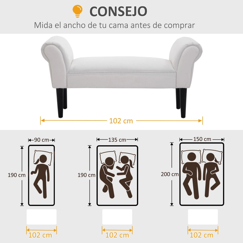 Panca Imbottita con Braccioli per Ingresso ¨C Xylo ¨C Legno Massello Bianco 102x36x51cm