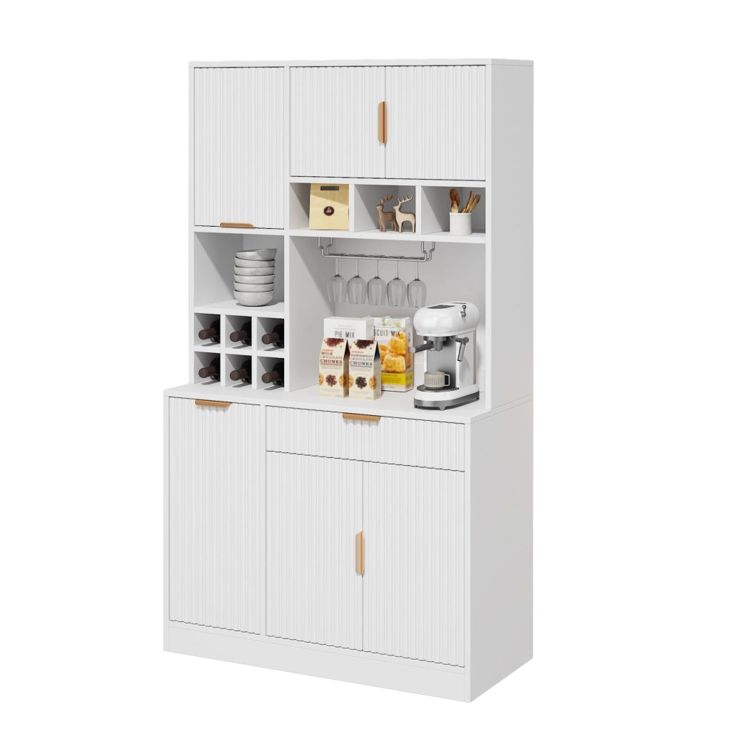 Credenza alta da cucina con ripiani regolabili e porta bottiglie 100x40x175 cm; bianco