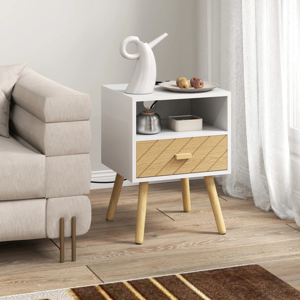 Comodino con Stazione di Ricaricare ¨C zephmum ¨C 2 Prese AC, USB, Tipo-C, Bianco
