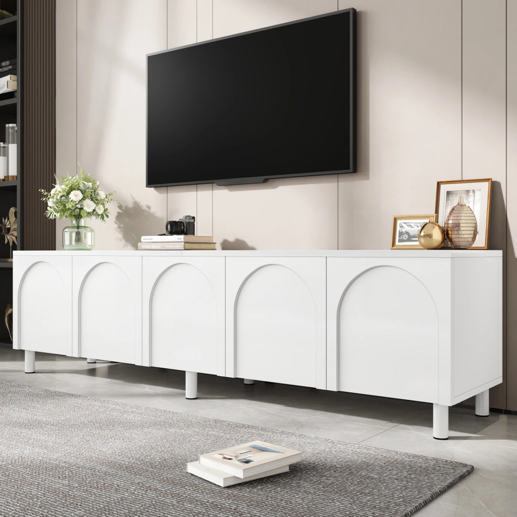 Lowboard TV bianco in MDF; lunghezza 180 cm