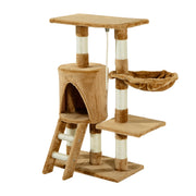 Tiragraffi per gatti con casetta e scala ¨C Xylo ¨C 55x30x95 cm marrone felpa