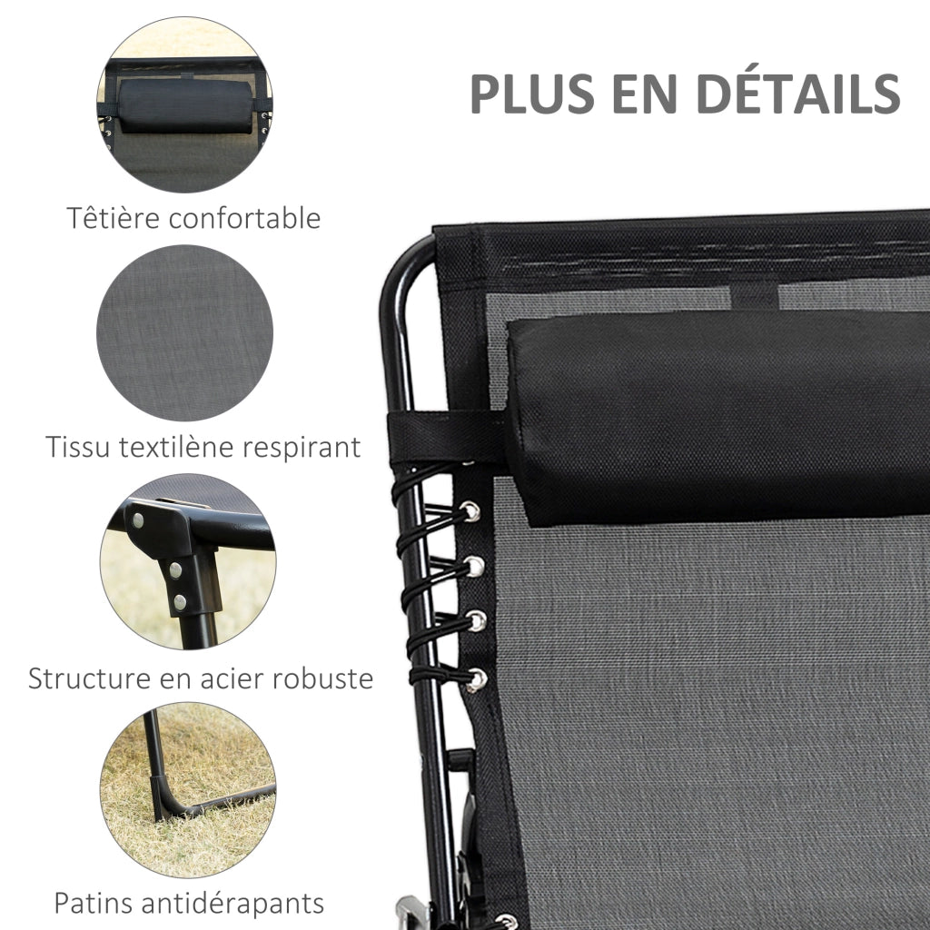 Chaise Longue Relax con Schienale Regolabile e Testiera Rimovibile ¨C Minimal ¨C Nero 189x58x30 cm
