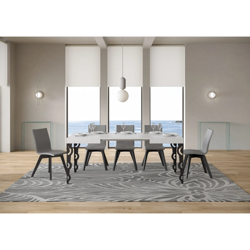 Tavolo allungabile 80x120/204 cm Karamay telaio Antracite - Bianco Frassino