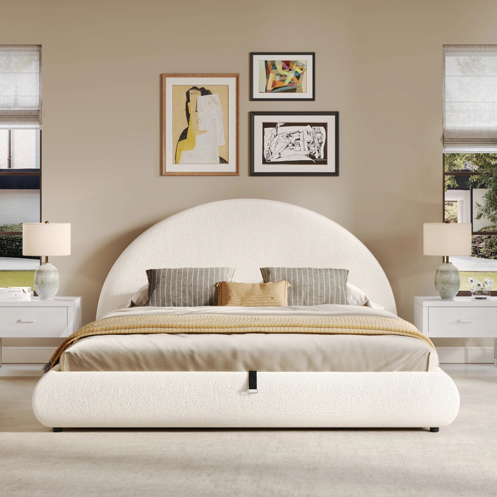 letto imbottito bouclé bianco 160 x 200 cm