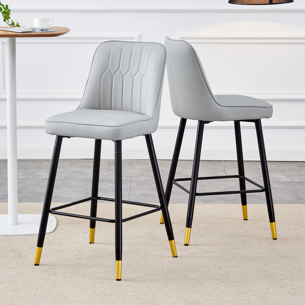 Sgabello da bar set di 2 con schienale ergonomico; rinforzo incrociato e poggiapiedi in PU grigio chiaro e nero