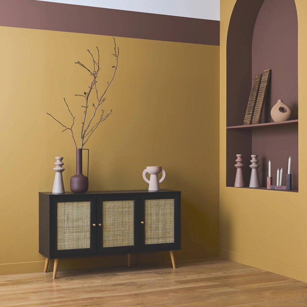 Credenza 3 ante in cannage, 120 cm, nero