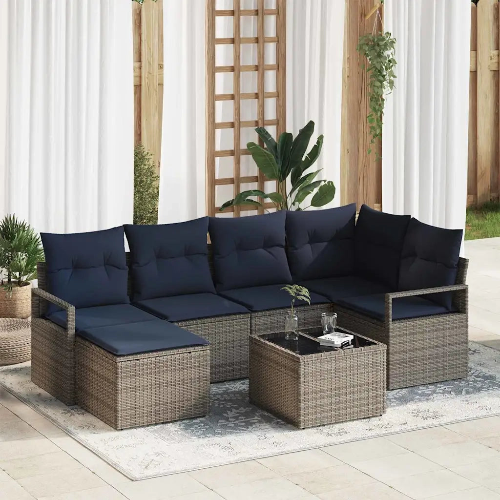 Set di divani con cuscino 7 pcs Grigio polyrattan 3346465