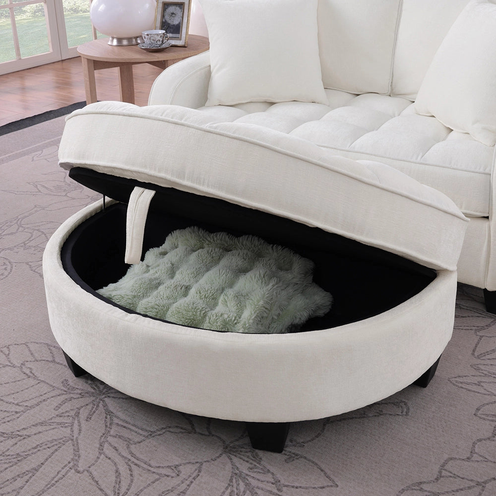 Divano multifunzione 2 in 1 - Xylo - Con pouf, legno eucalipto, beige