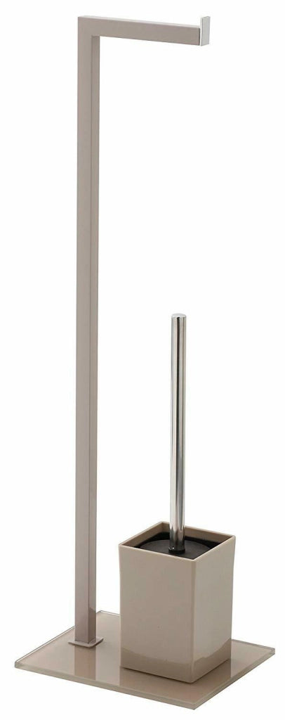 Piantana Porta Rotolo in Vetro con Portascopino Scopino WC Bagno Tortora 810009