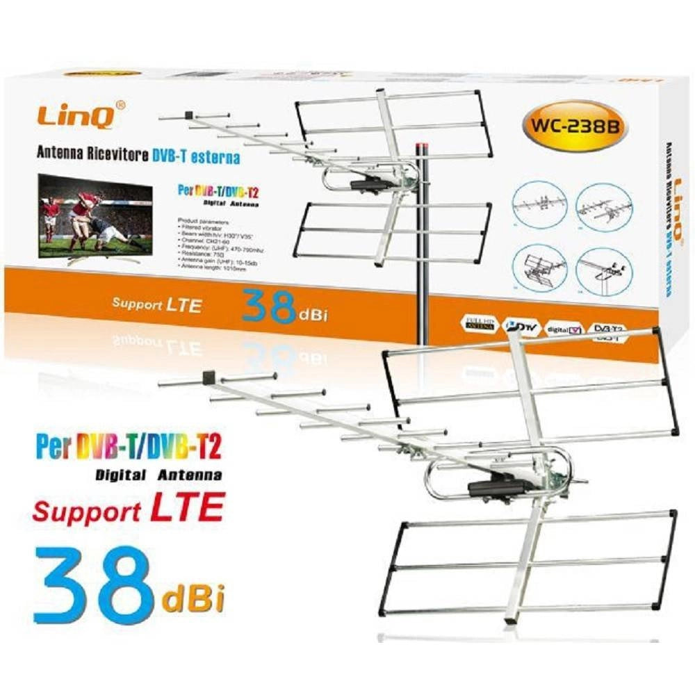 Trade Shop - Antenna Tv Uhf Dvb-t Dvb-t2 Digitale Esterno Amplificata Ricevitore 38dbi Wc-238b -