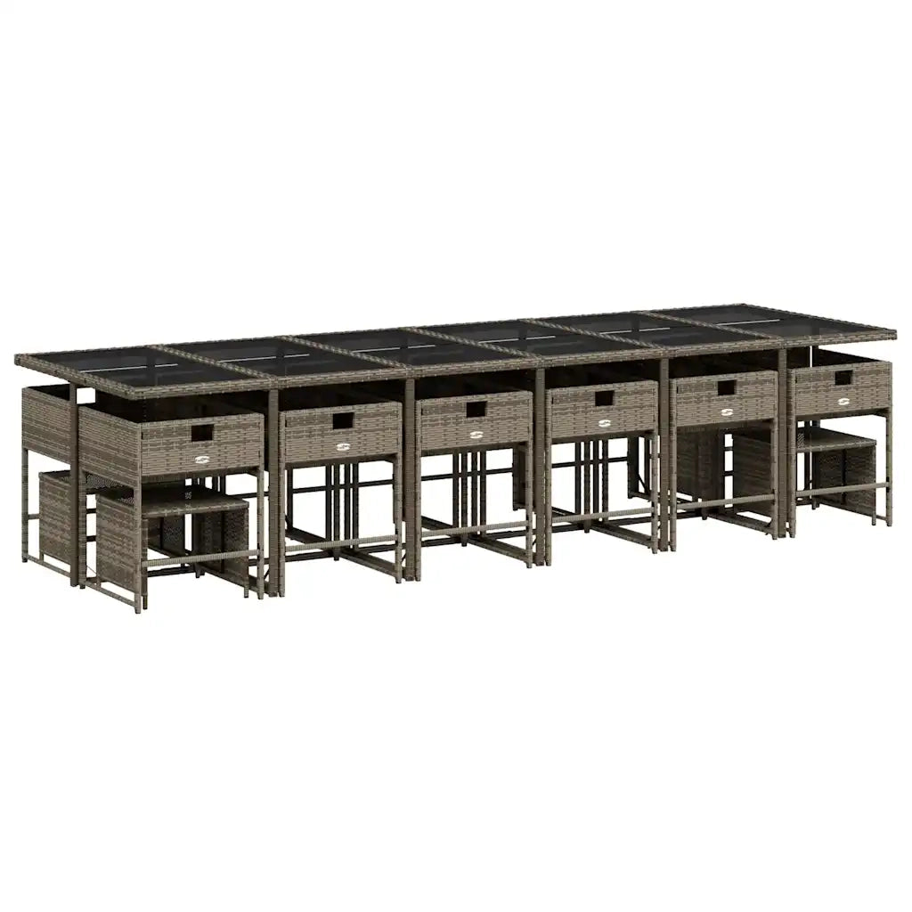 Set da Pranzo da Giardino 17pz con Cuscini Grigio in Polyrattan 3278131