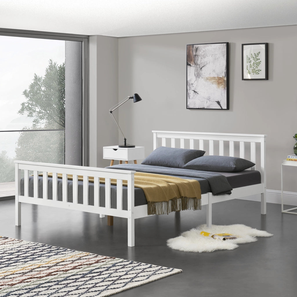 Struttura Letto Francese Breda 140 x 200 cm Letto in Legno di Pino con Testiera e Pediera - Bianco [en.casa]