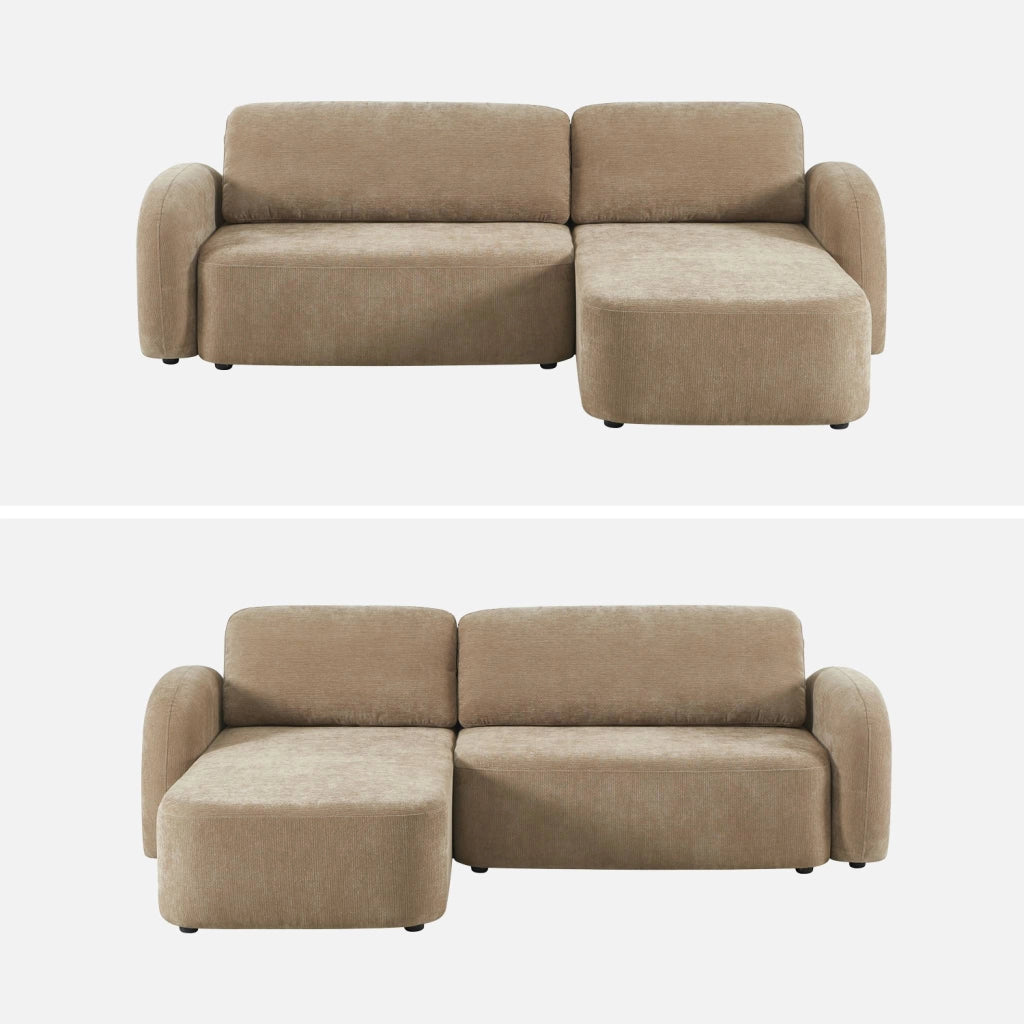 Divano angolare in tessuto con vano contenitore, 3 posti, talpa