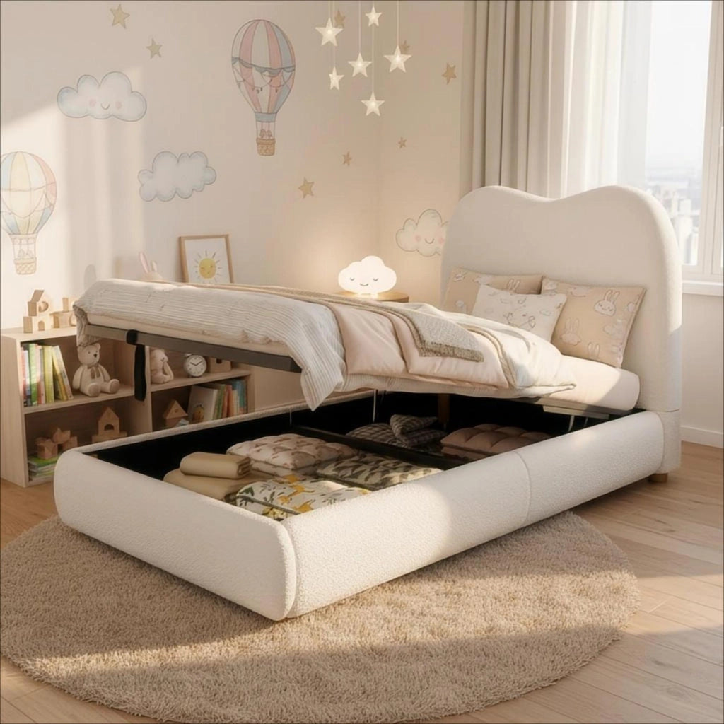 letto imbottito bouclé beige 90 x 200 cm