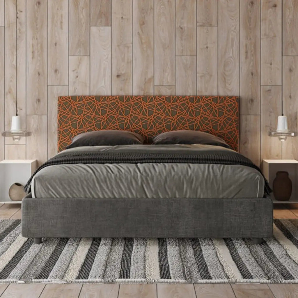 Letto matrimoniale contenitore imbottito 160x190 tessuto Era 4 arancio Arla