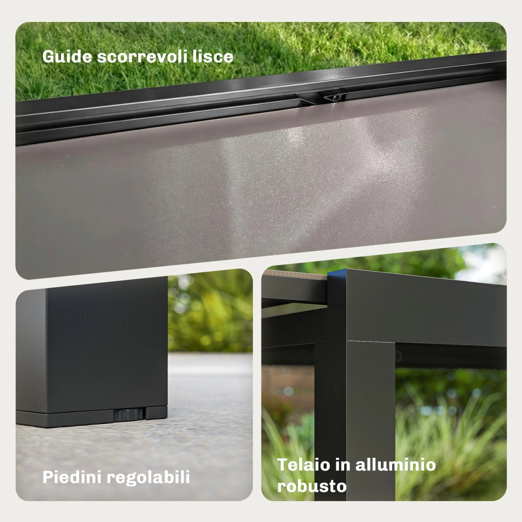 Tavolo da Giardino Allungabile ¨C Minimal ¨C Vetro Temperato, Alluminio, Nero, 140/240x90 cm