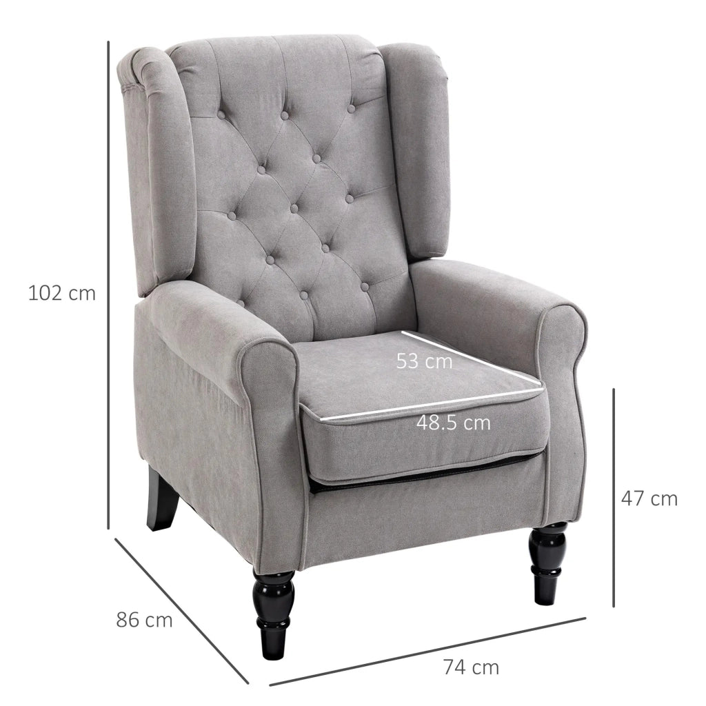 Poltrona relax con schienale alto, 74x86x102 cm, grigia, in poliestere, con piedini in legno