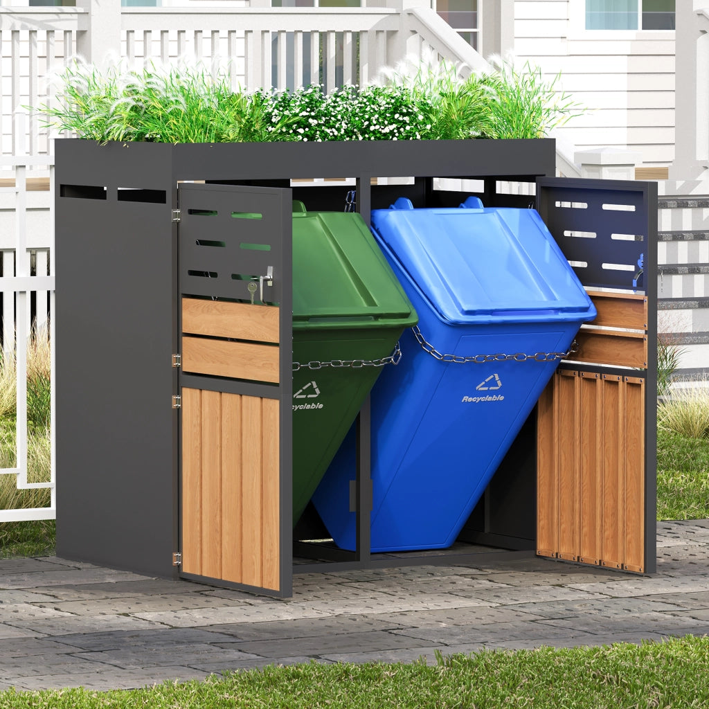Armadietto da Giardino con Fioriera ¨C MINIMAL ¨C Acciaio Zincato, Ante a Lamelle, 2 Scomparti