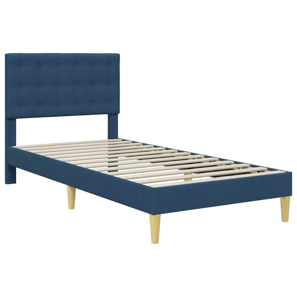 Letto singolo | Letto per adulti | Struttura letto con materasso Blu 90 x 190 cm Tessuto