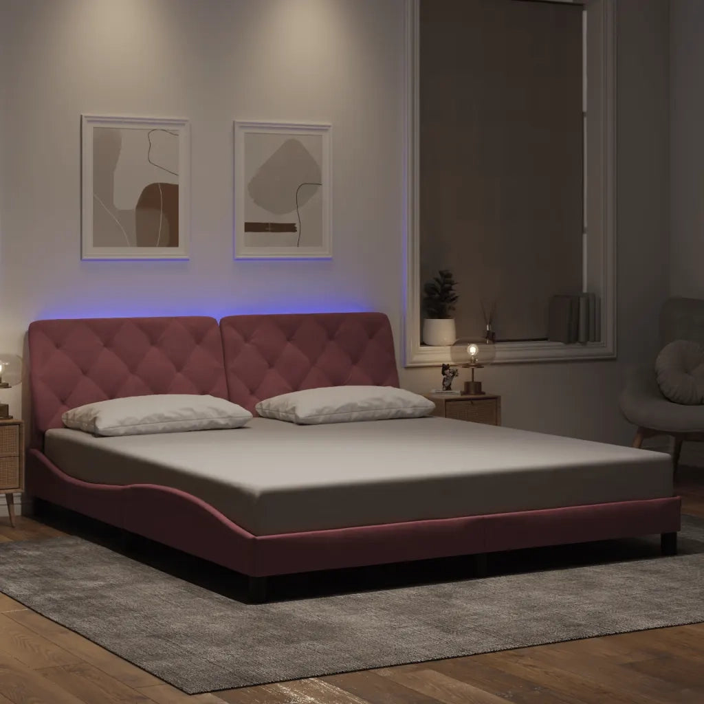 Giroletto con LED senza Materasso Rosa 180x200 cm in Velluto 3213872