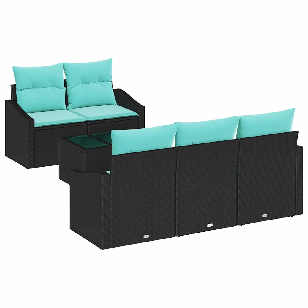 Set di divani con cuscino 6 pcs Nero e Turchese polyrattan 3346606