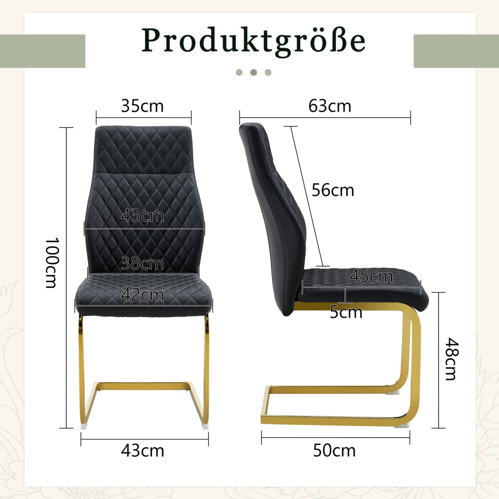 [Set di 2] Sedie da pranzo con motivo a rombi neri: schienale alto + comodo cuscino di seduta, struttura in metallo color oro, antiscivolo e resistent