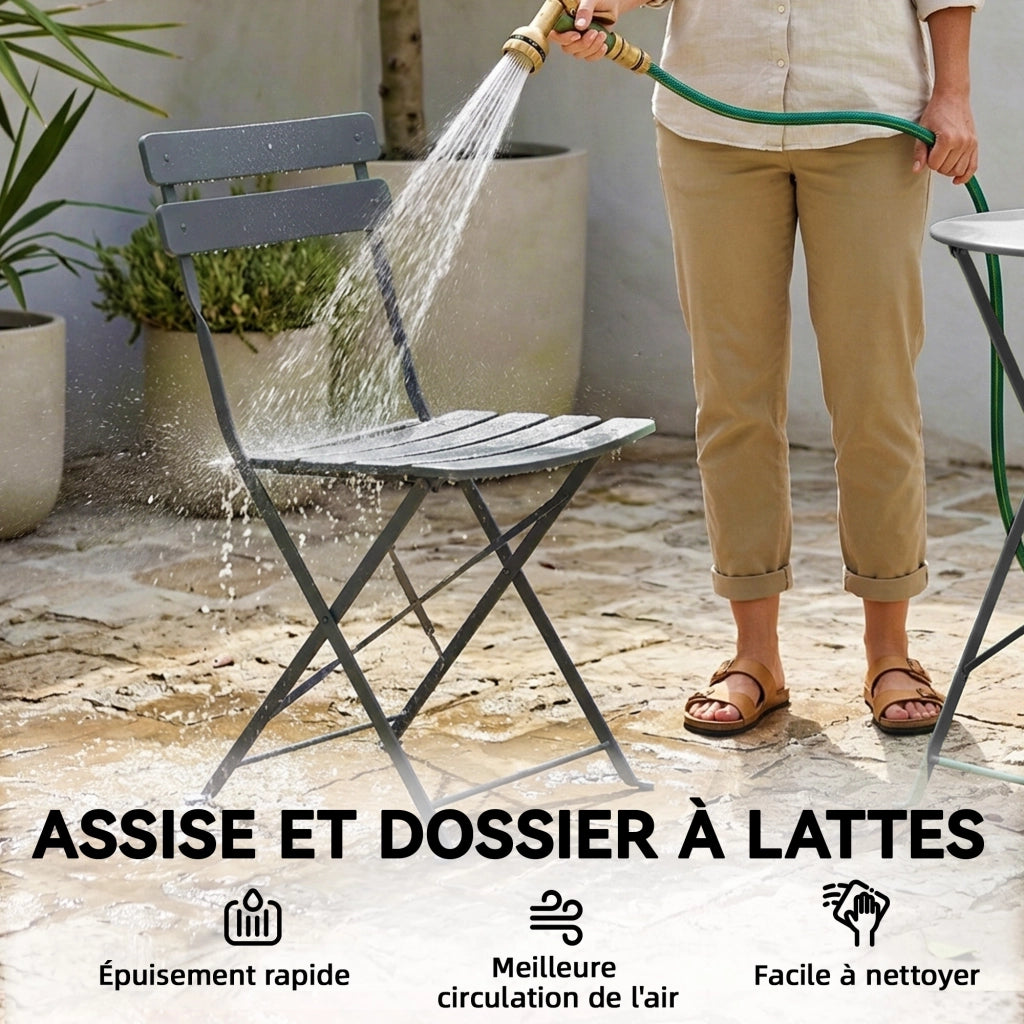 Set Bistrot Giardino 3 Pezzi Tavolo Pieghevole 2 Sedie Pieghevoli ¨C Xylo ¨C Metallo Grigio