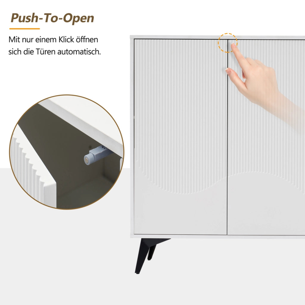 Credenza moderna bianca 160 cm con 4 ante; ripiani regolabili e struttura in metallo