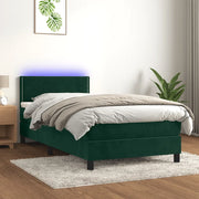 Letto a Molle con Materasso e LED Verde Scuro 80x200cm Velluto