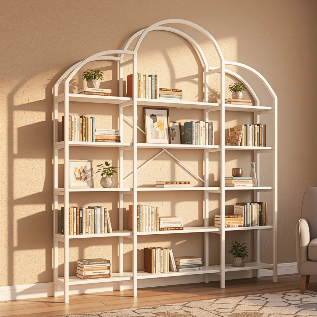 Scaffale 170x26x190 cm a 5 ripiani con decorazione a nuvola in MDF e metallo bianco