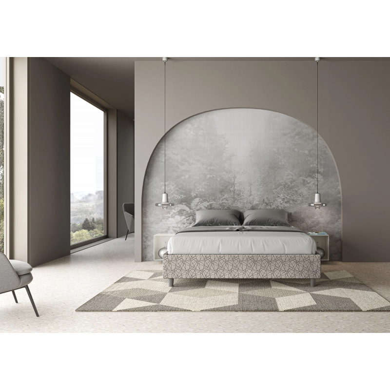 Letto Sommier imbottito Matrimoniale 160x200 cm tessuto Era Azelia - Senza rete,Grigio