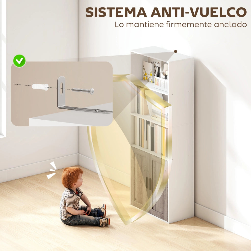 Libreria con Ante e Scaffale Aperto ¨C zephmum ¨C 60x30x149,5 cm Bianco e Marrone