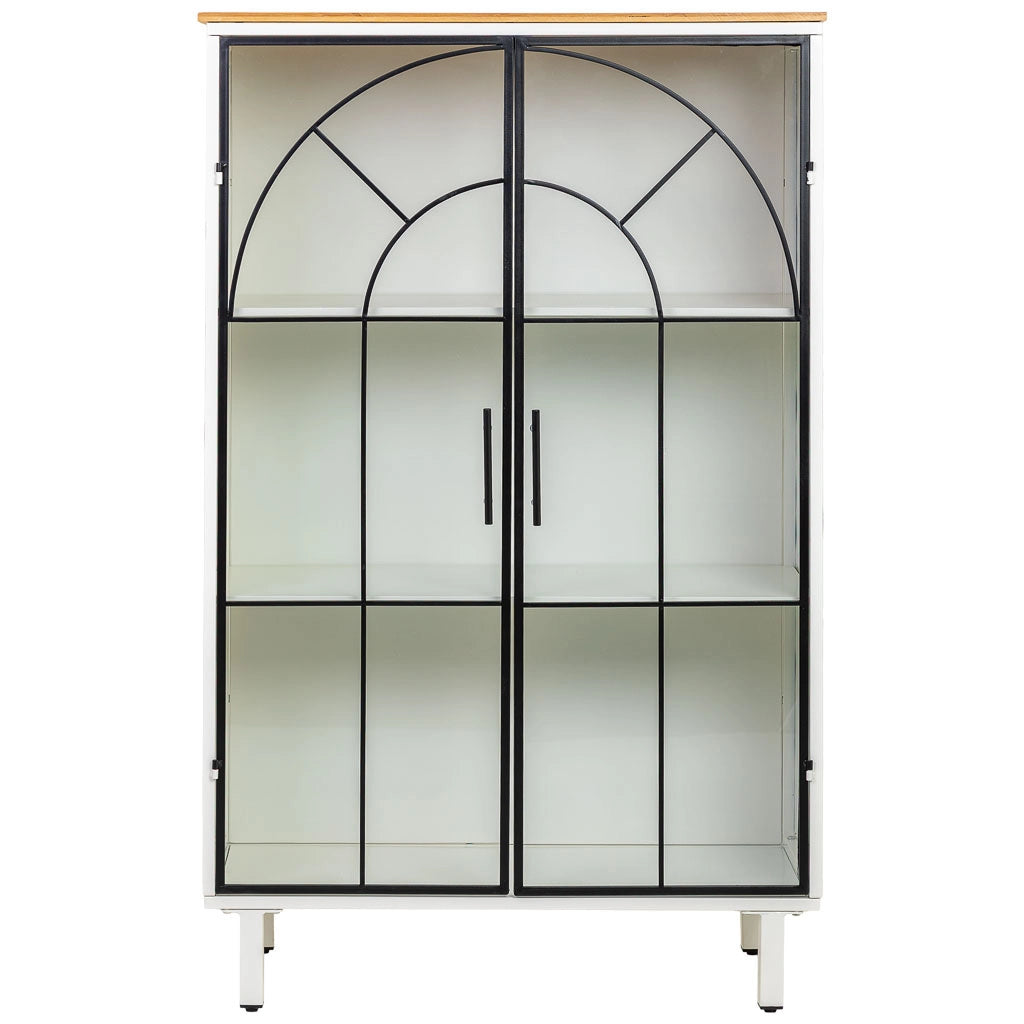 Vetrina in metallo, legno e vetro, 2 ante, bianco, 80x35x130,5h cm