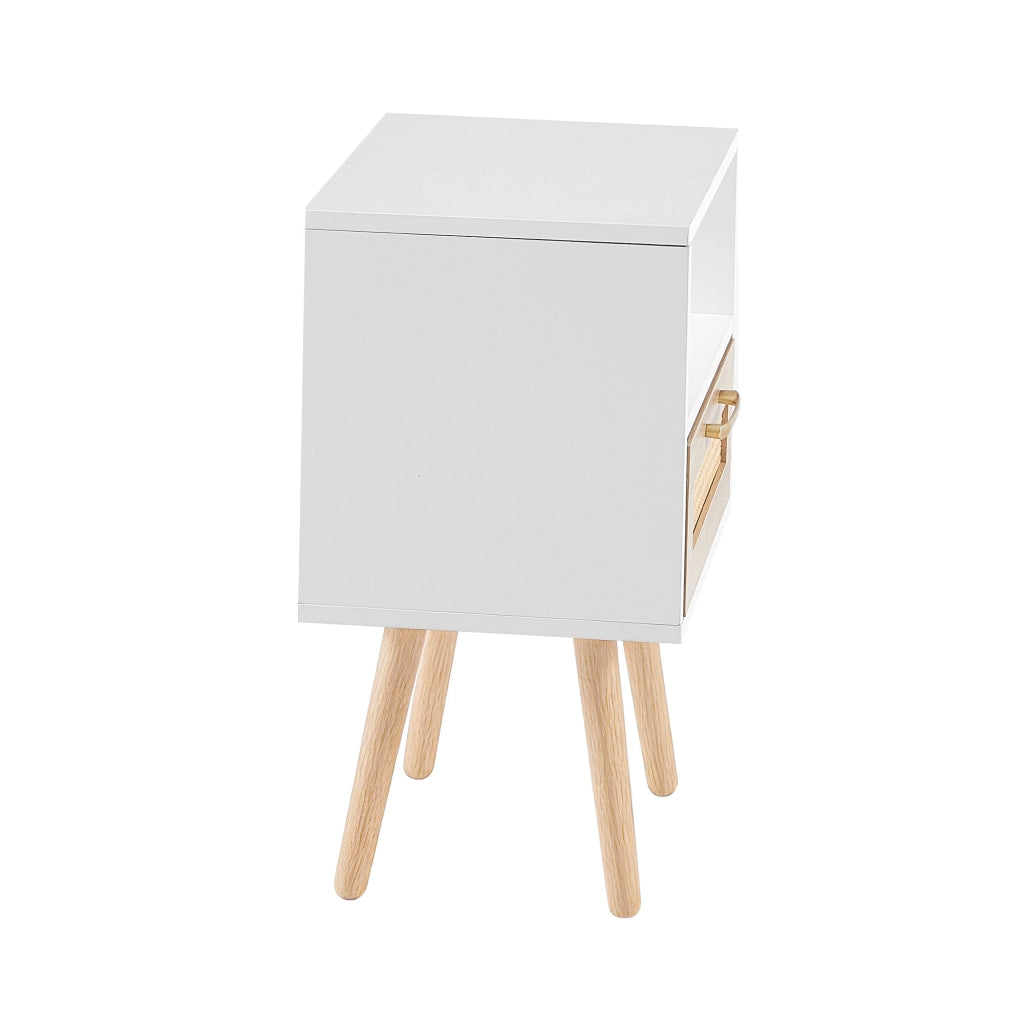 Tavolino con Cassetto e Gambe in Legno Massello ¨C MINIMAL ¨C Bianco, 40x30x55 cm
