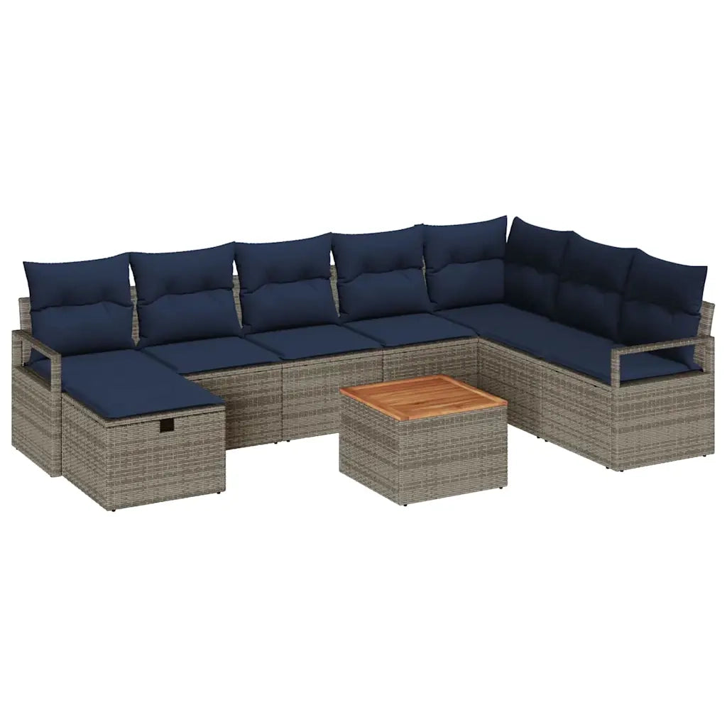 Set Divano da Giardino con cuscino 9 pcs Grigio polyrattan 3359556
