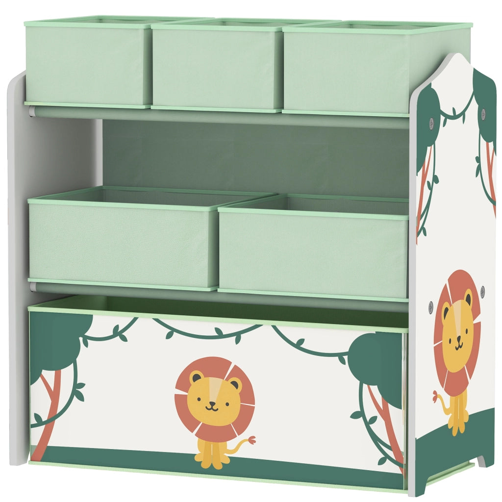 Scaffale per bambini a 3 ripiani con 6 scatole in tessuto ¨C zephmum ¨C verde