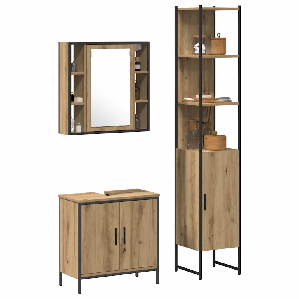 Unit¨¤ da Bagno | Armadio da bagno con lo scaffale 3 pz Marrone Legno multistrato