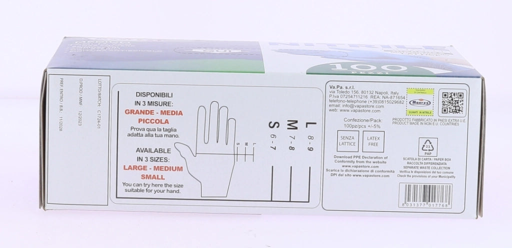 GUANTI IN NITRILE IDEALI PER CONTATTO CON ALIMENTI IN CONFEZIONE DA 100 PZ TG M