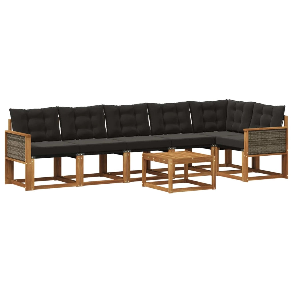Set di divani da esterno con cuscino 7 pcs Naturale e Nero 3381996