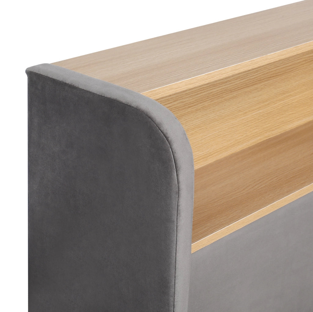 Letto imbottito 140x200 cm con contenitore idraulico; LED; USB e Type-C in velluto grigio