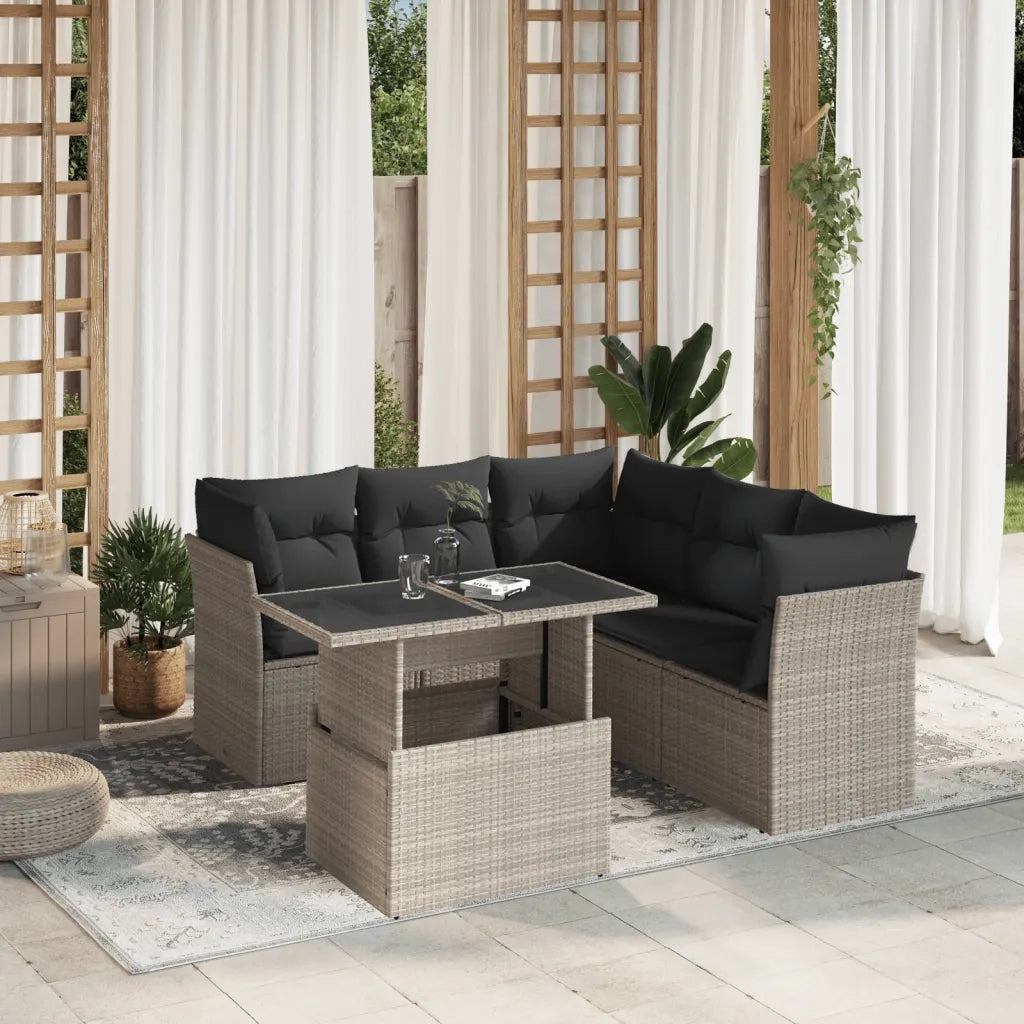 Set Divano da Giardino 6pz con Cuscini Grigio Chiaro Polyrattan 3266582