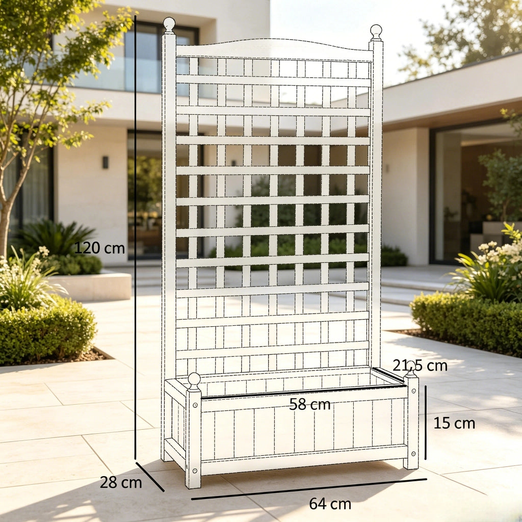 Fioriera con struttura rampicante, aiuola rialzata con retro in rete, elegante supporto per piante, elegante contenitore per piante con struttura a re